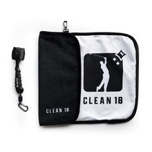 Load image into Gallery viewer, Clean 18 Golf Wet/Dry Towel &amp; Magnetic Release Brush Combo - Black
