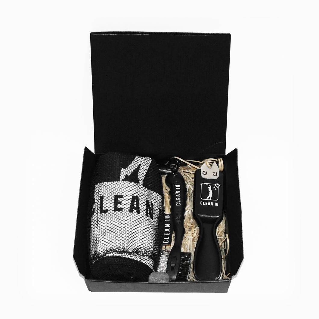 Clean 18 Golf Gift Box - Black Towel/Brush