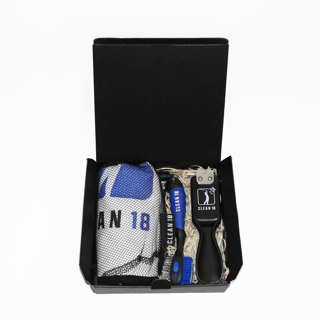 Clean 18 Golf Gift Box - Blue Towel/Brush