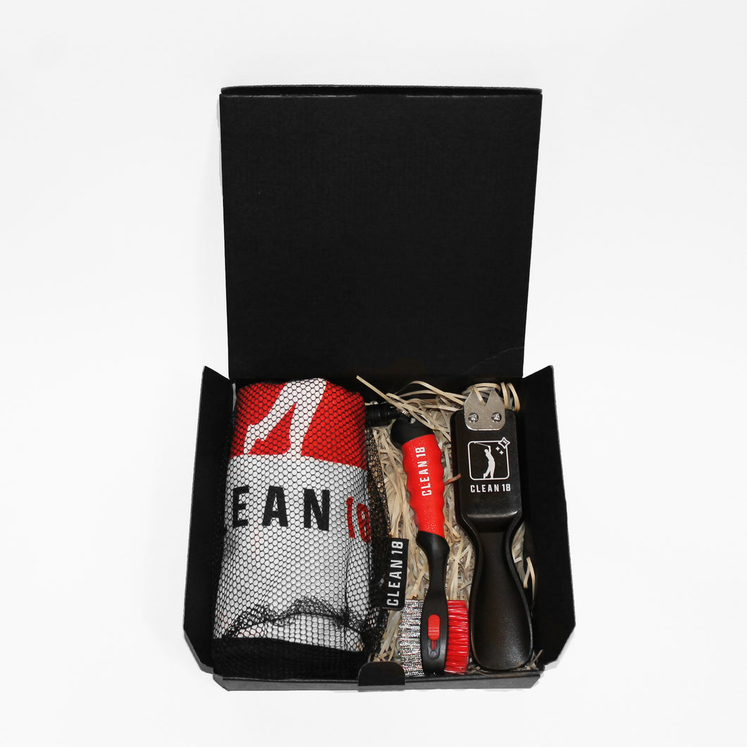 Clean 18 Golf Gift Box - Red Towel/Brush